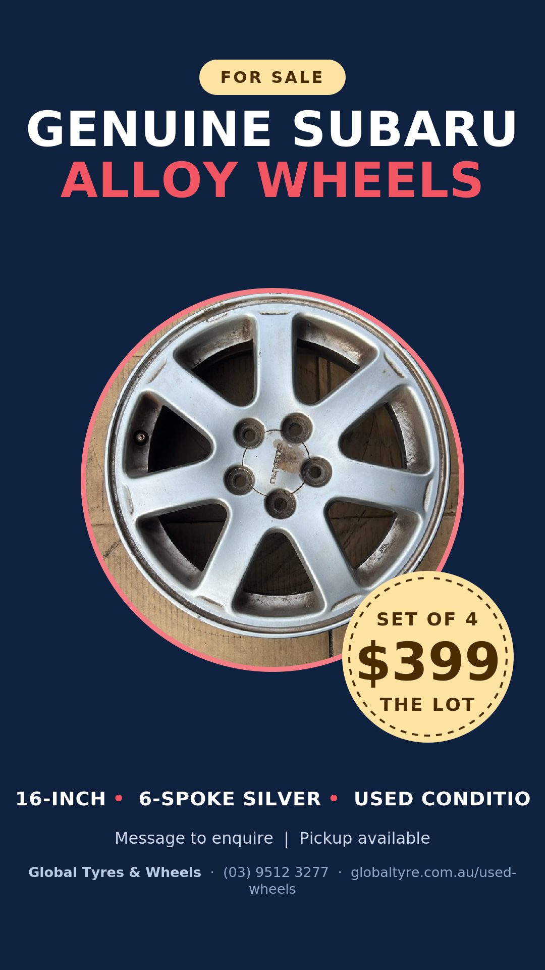 Subaru 16" Genuine Alloy Wheel — used alloy wheels for sale in Springvale, Melbourne