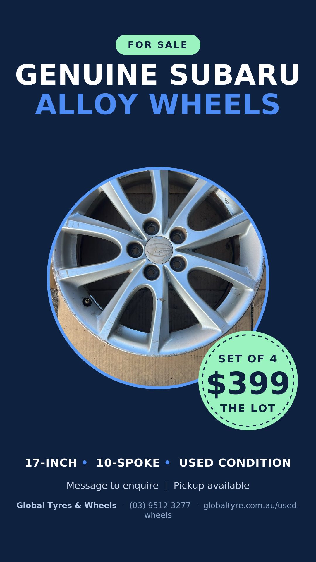 Subaru 17" Genuine Alloy Wheel — used alloy wheels for sale in Springvale, Melbourne