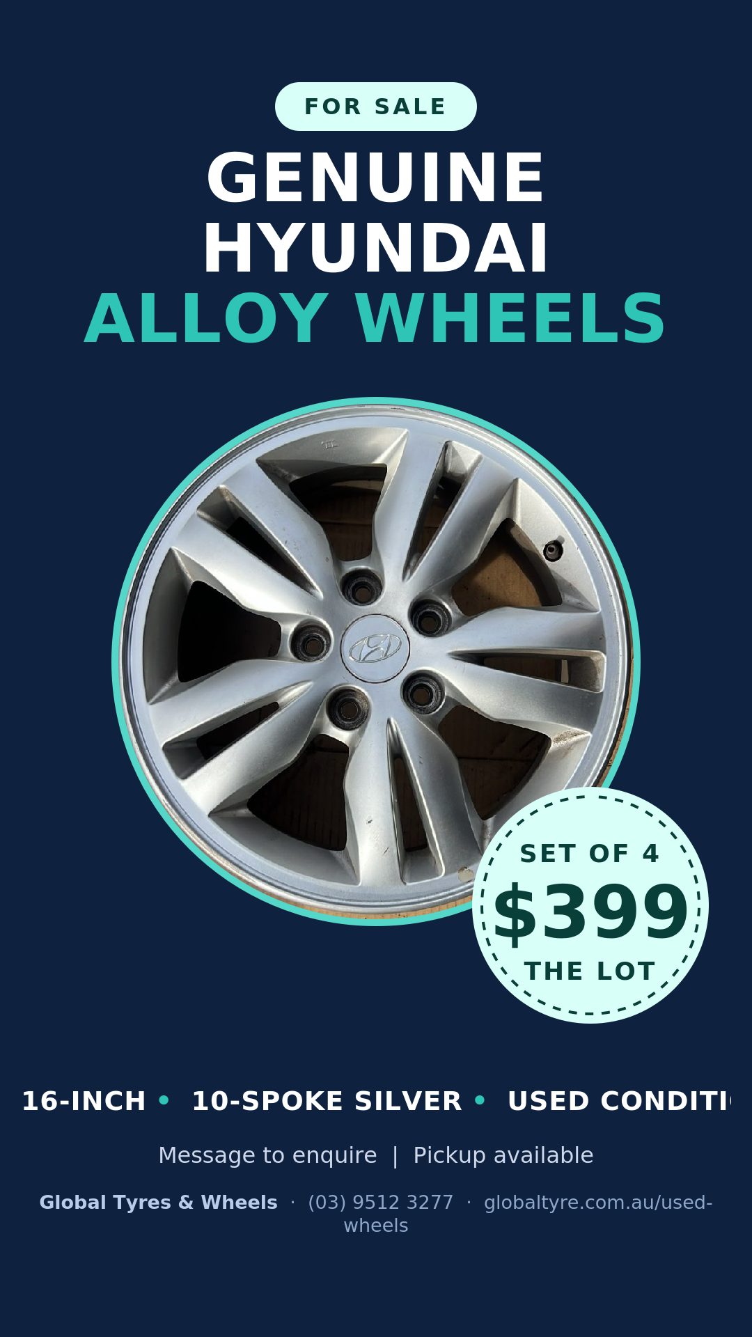 Hyundai 16" Genuine Alloy Wheel — used alloy wheels for sale in Springvale, Melbourne