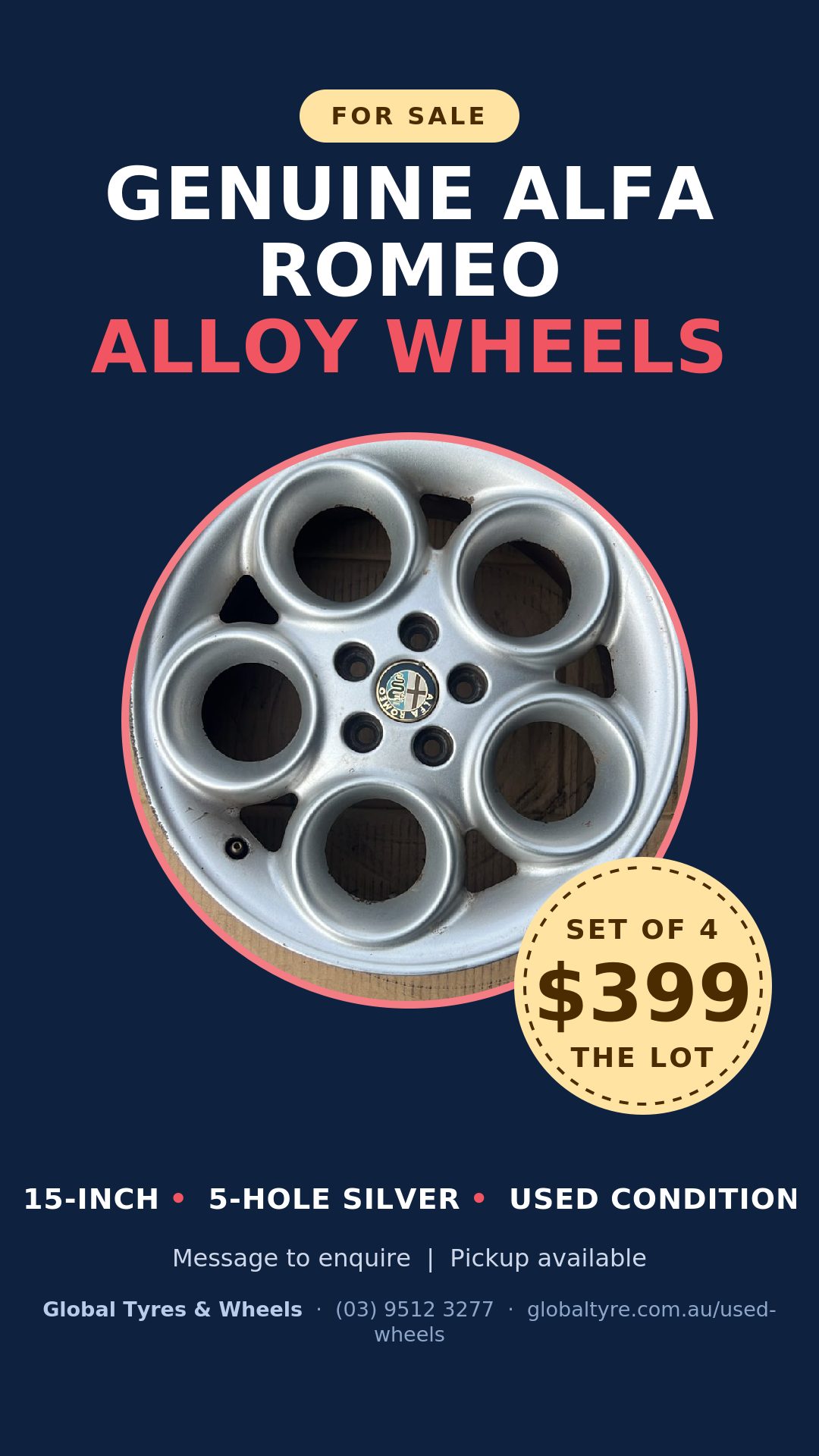 Alfa Romeo 15" Genuine Alloy Wheel — used alloy wheels for sale in Springvale, Melbourne