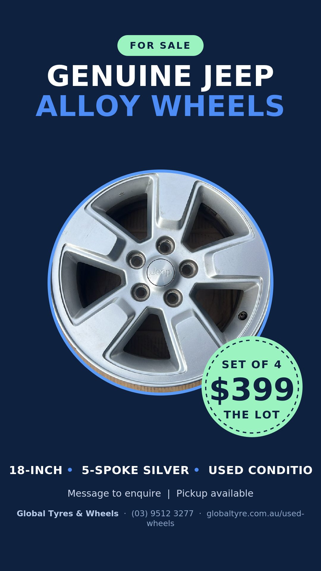 Jeep 18" Genuine Alloy Wheel — used alloy wheels for sale in Springvale, Melbourne