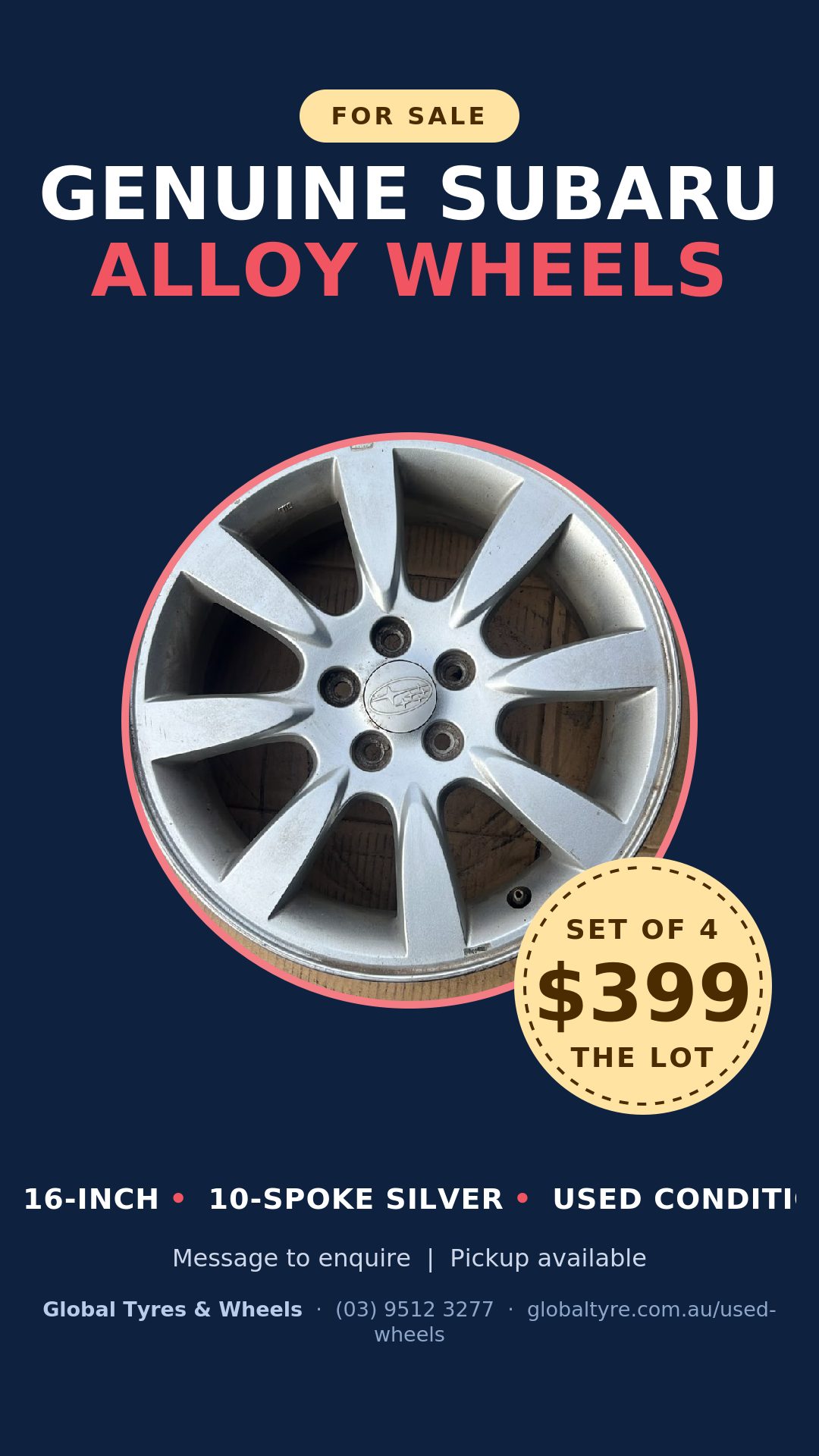Subaru 16" Genuine Alloy Wheel — used alloy wheels for sale in Springvale, Melbourne