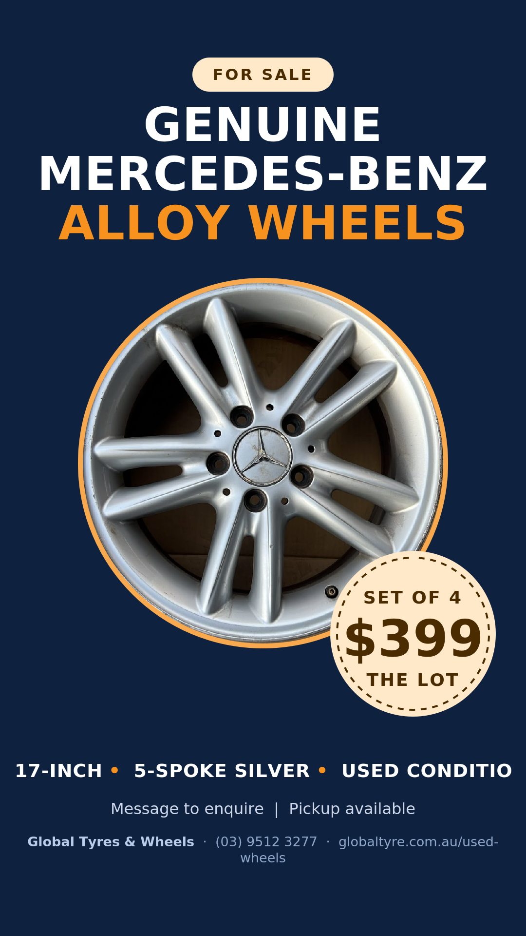 Mercedes-Benz 17" Genuine Alloy Wheel — used alloy wheels for sale in Springvale, Melbourne