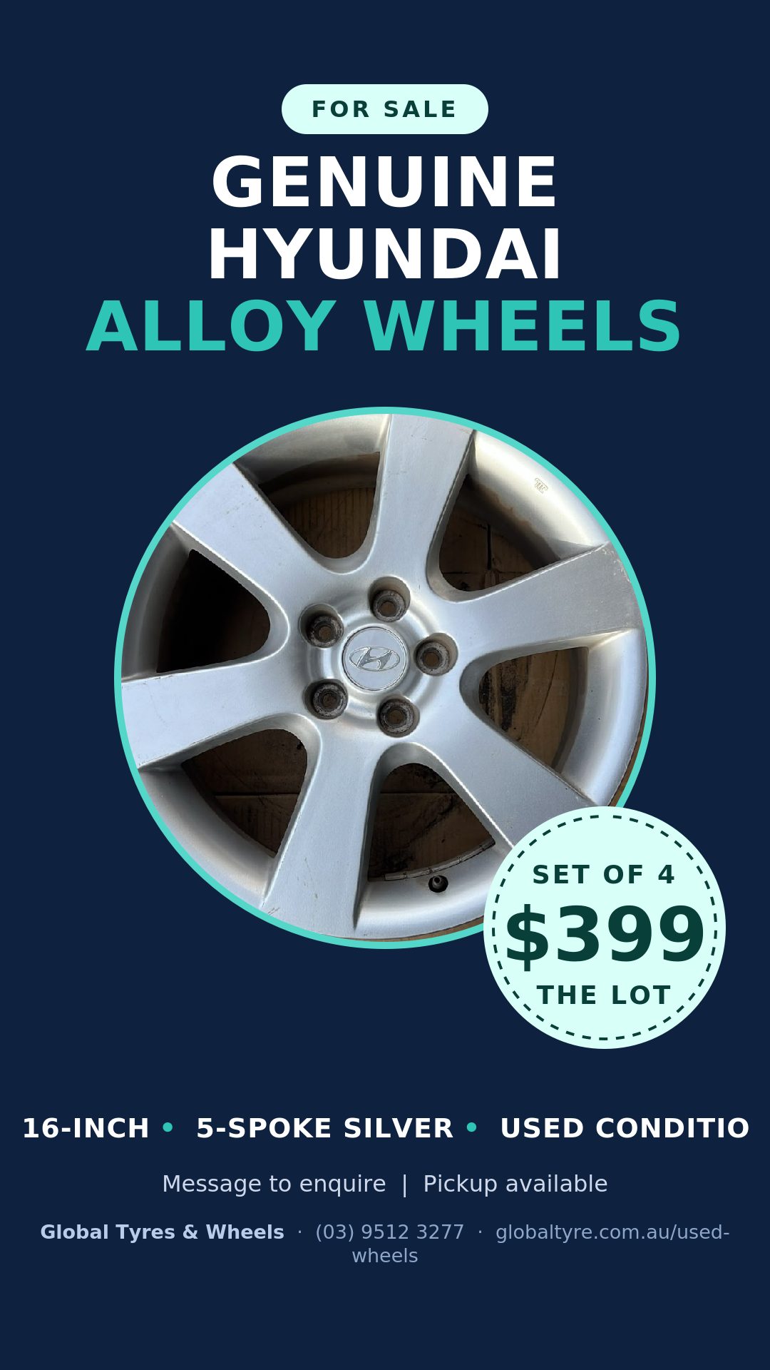 Hyundai 16" Genuine Alloy Wheel — used alloy wheels for sale in Springvale, Melbourne