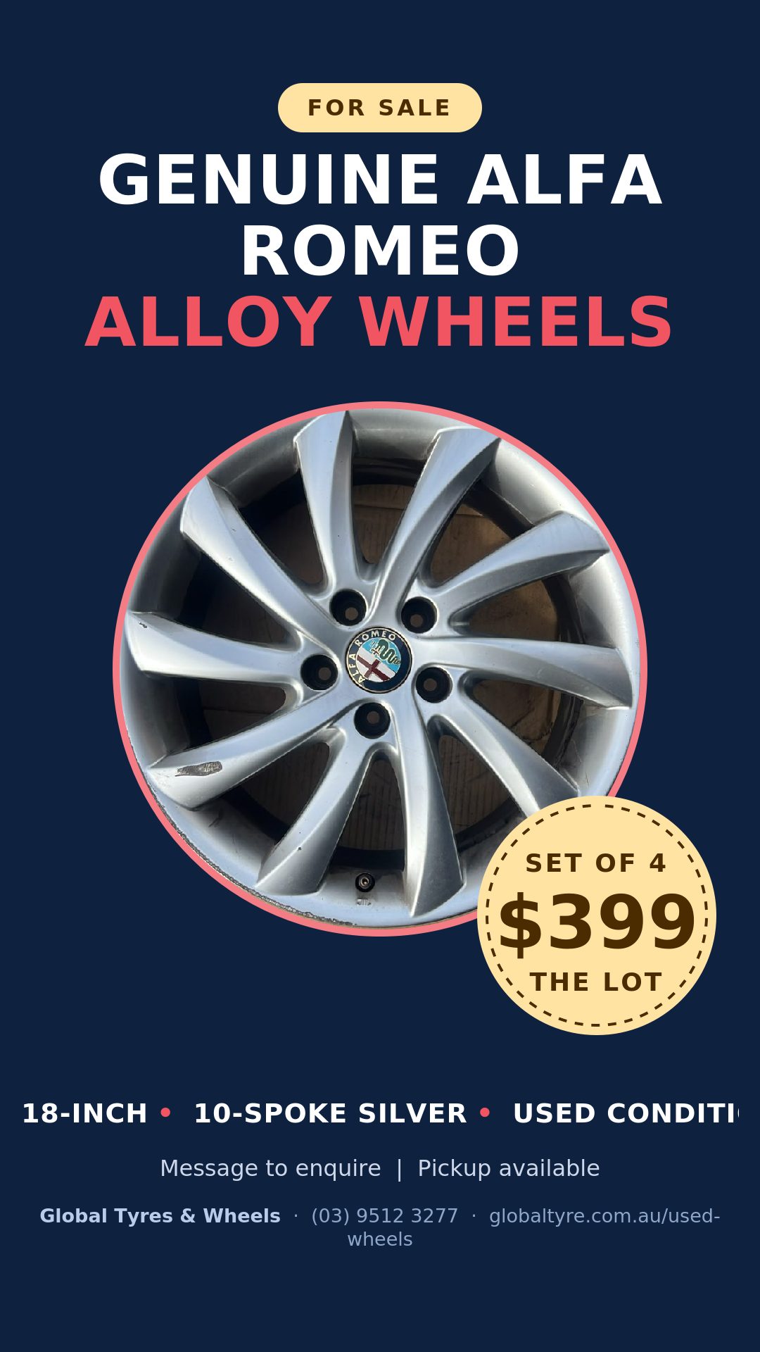 Alfa Romeo 18" Genuine Alloy Wheel — used alloy wheels for sale in Springvale, Melbourne