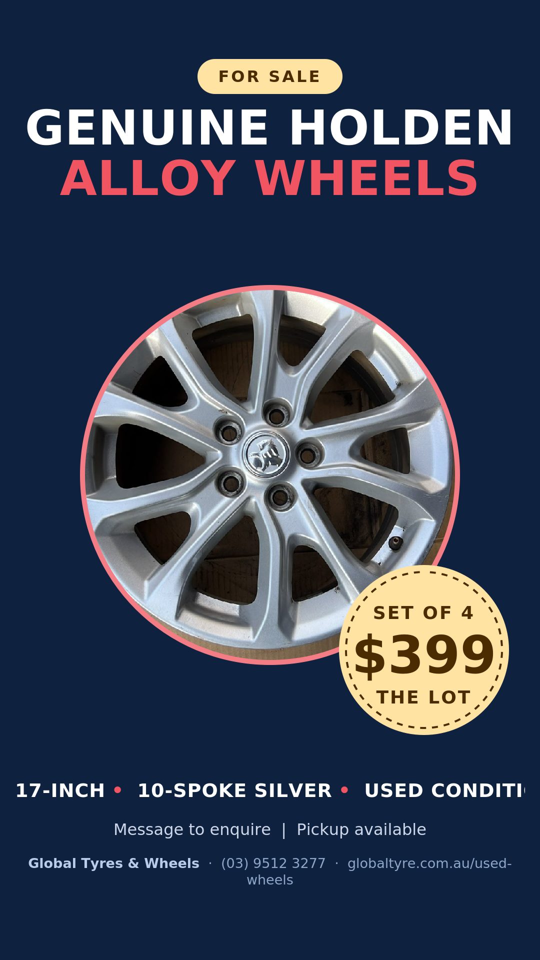 Holden 17" Genuine Alloy Wheel — used alloy wheels for sale in Springvale, Melbourne