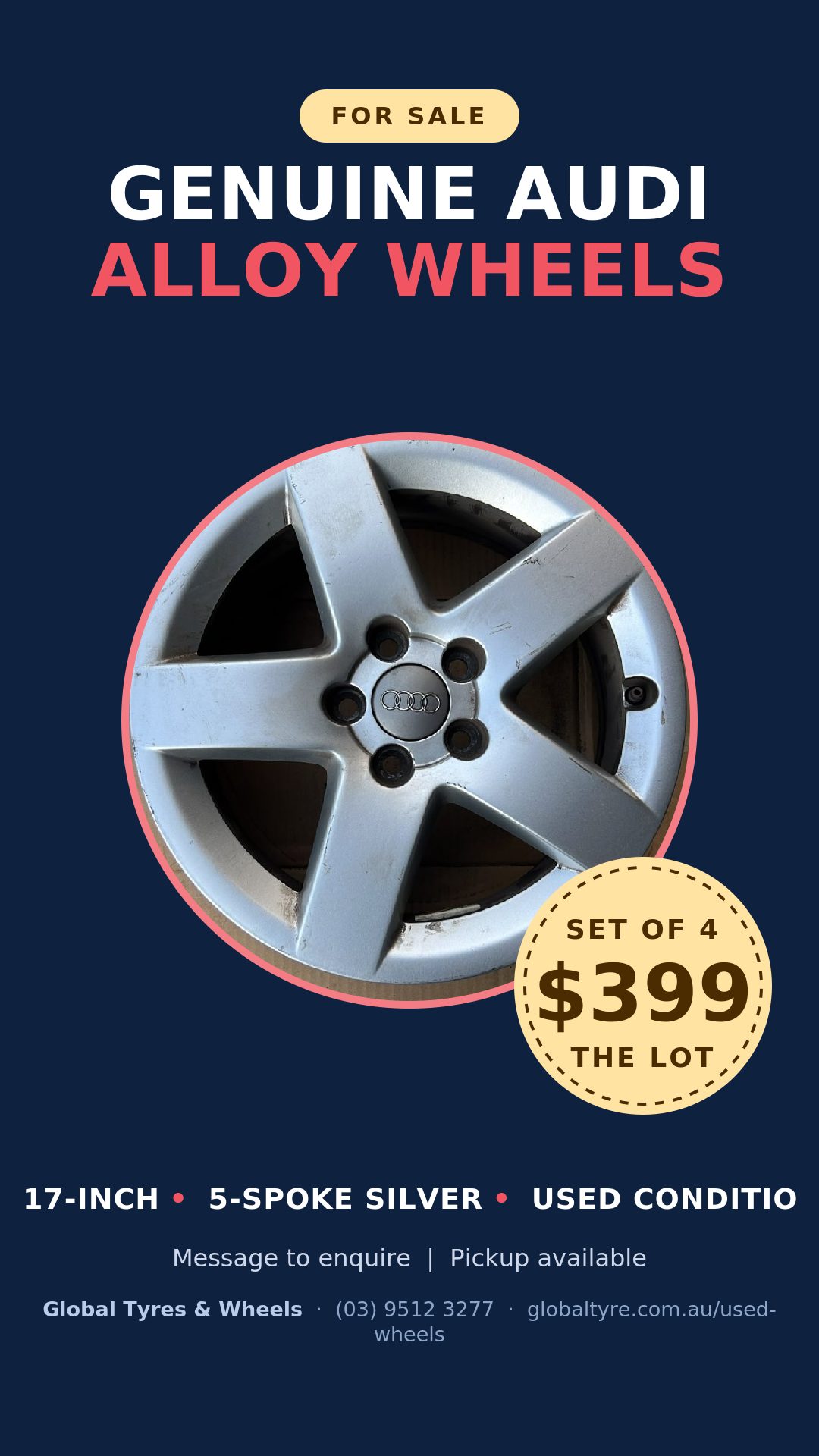 Audi 17" Genuine Alloy Wheel — used alloy wheels for sale in Springvale, Melbourne