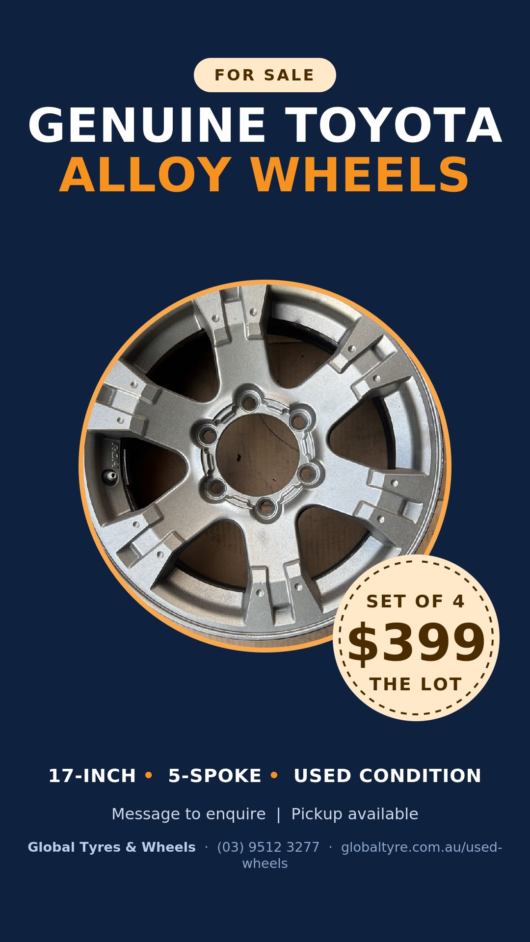 Toyota 17" Genuine Alloy Wheel — used alloy wheels for sale in Springvale, Melbourne