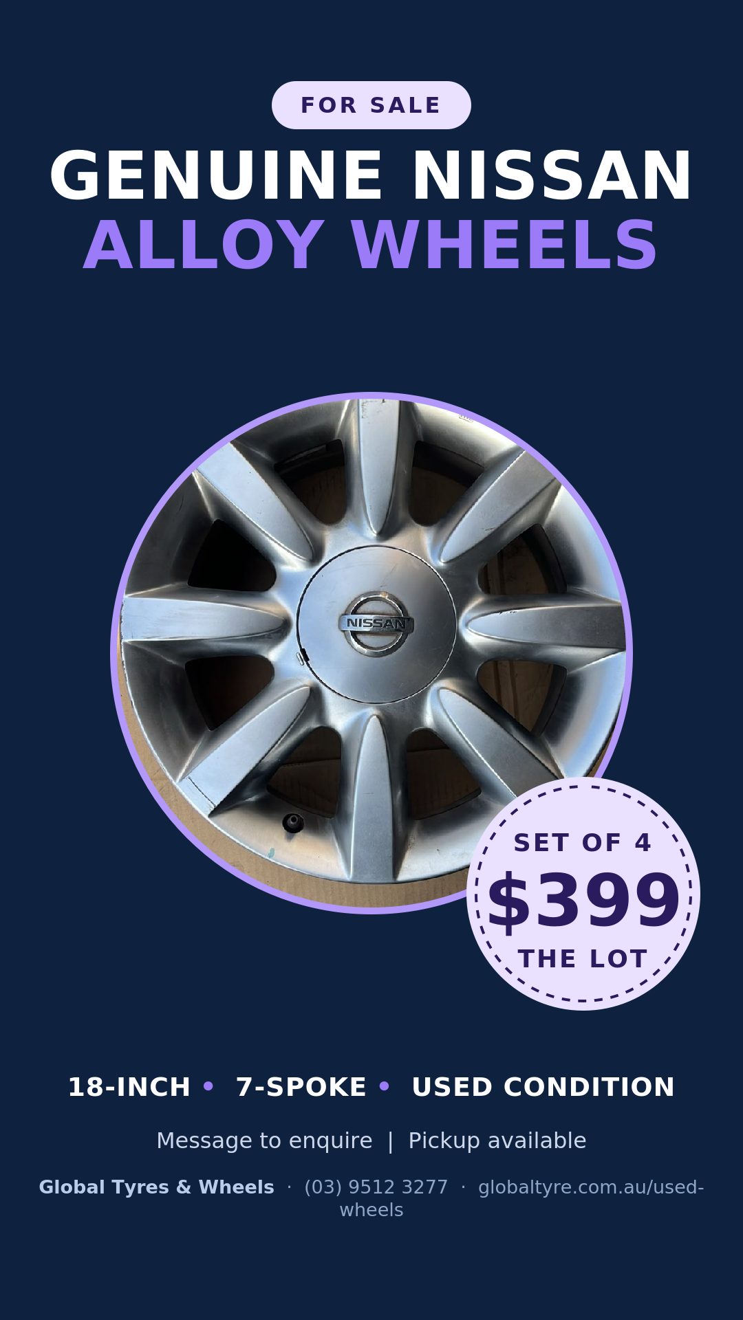 Nissan 18" Genuine Alloy Wheel — used alloy wheels for sale in Springvale, Melbourne