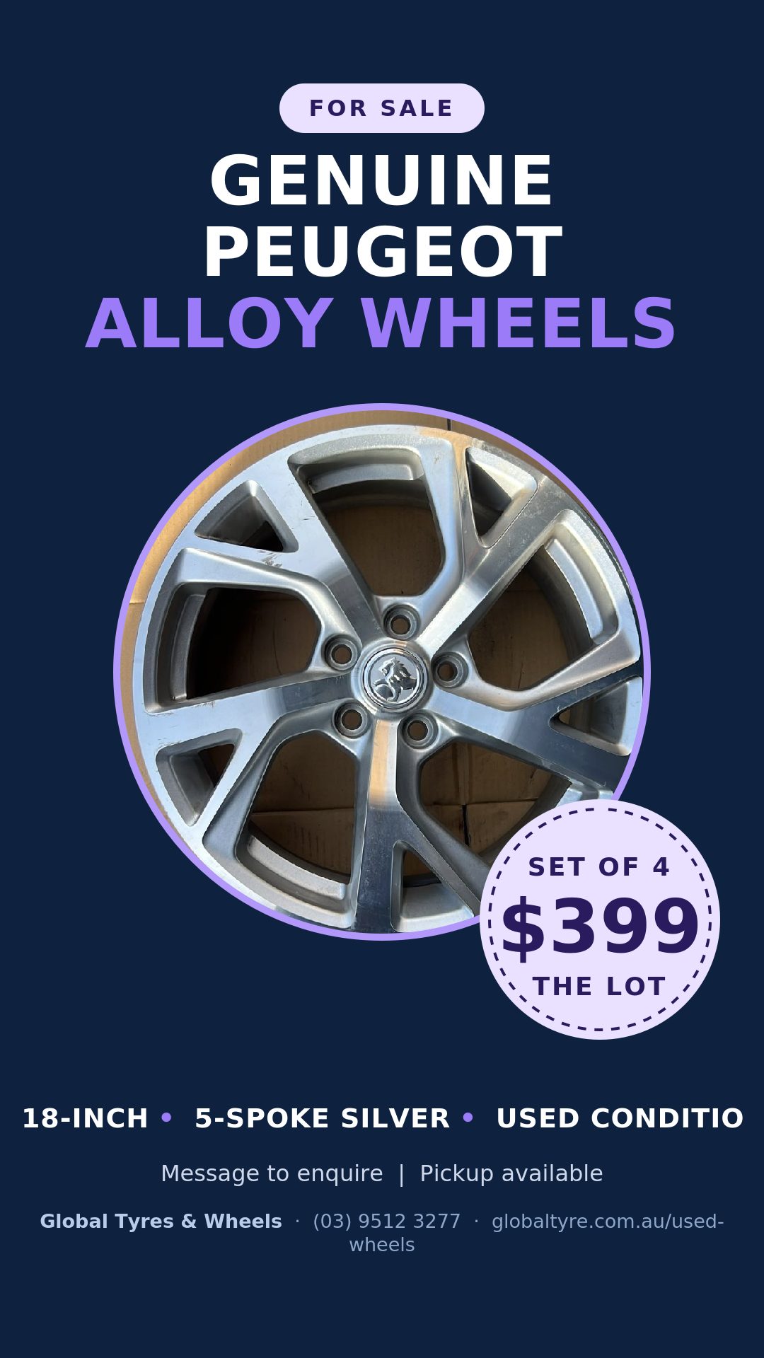 Peugeot 18" Genuine Alloy Wheel — used alloy wheels for sale in Springvale, Melbourne