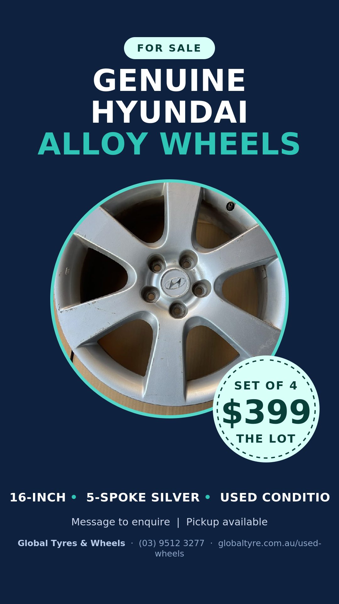 Hyundai 16" Genuine Alloy Wheel — used alloy wheels for sale in Springvale, Melbourne