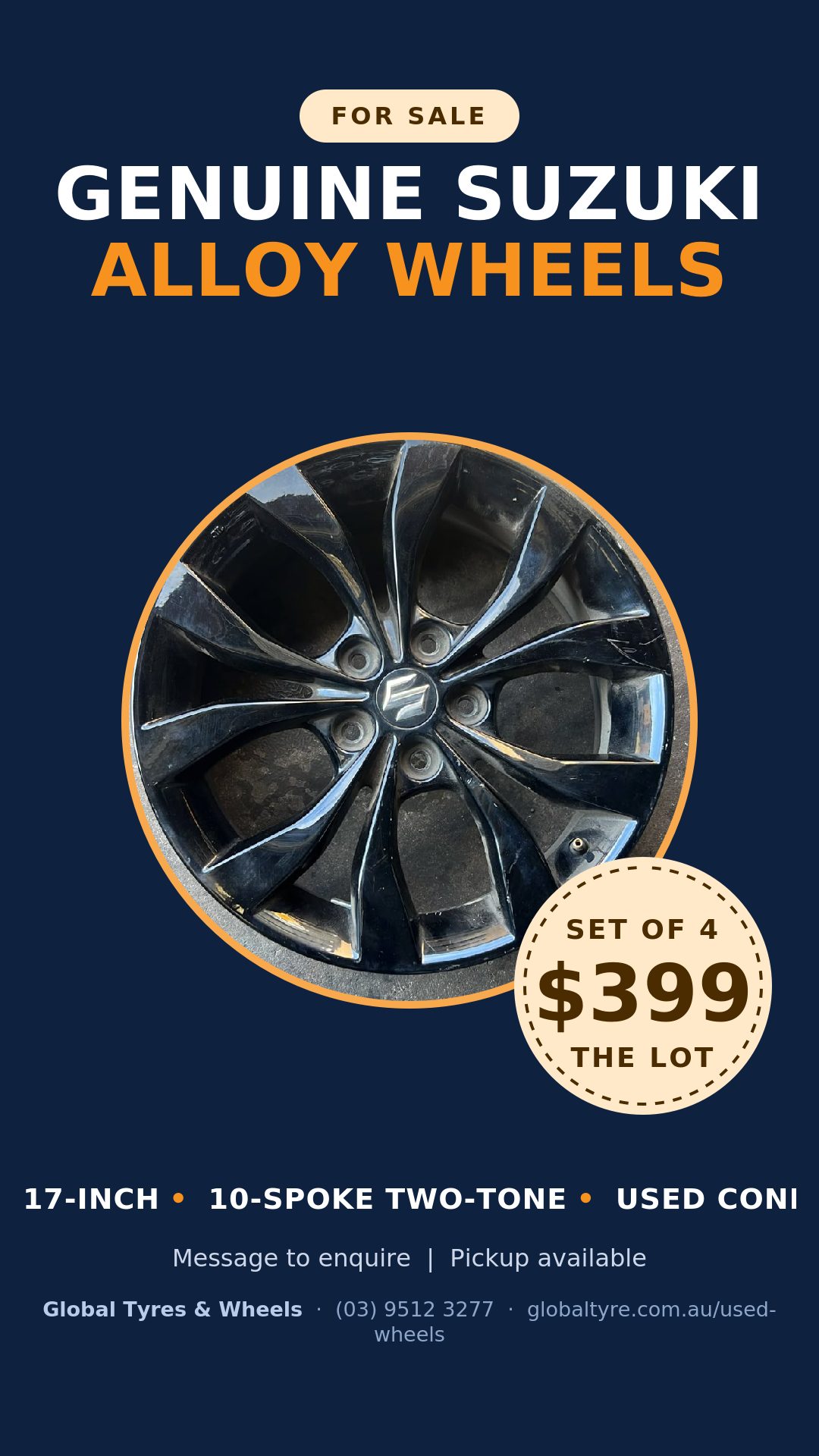 Suzuki 17" Genuine Alloy Wheel — used alloy wheels for sale in Springvale, Melbourne