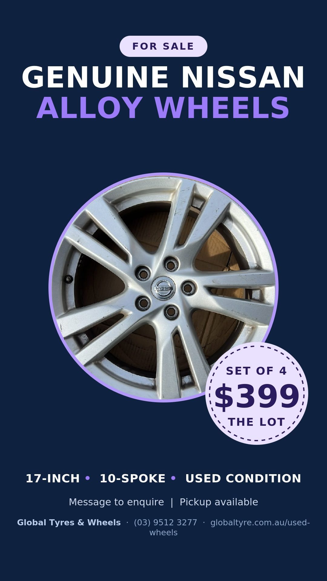 Nissan 17" Genuine Alloy Wheel — used alloy wheels for sale in Springvale, Melbourne