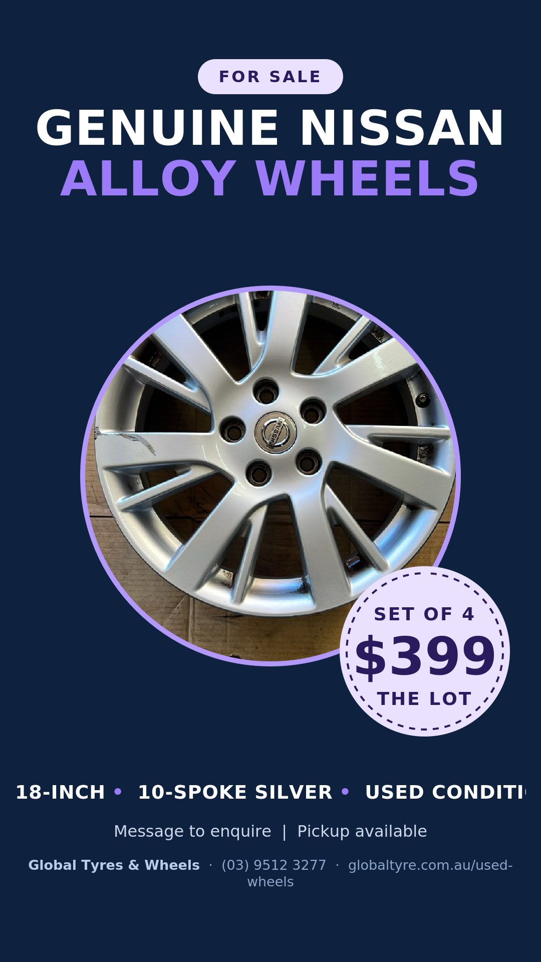 Nissan 18" Genuine Alloy Wheel — used alloy wheels for sale in Springvale, Melbourne
