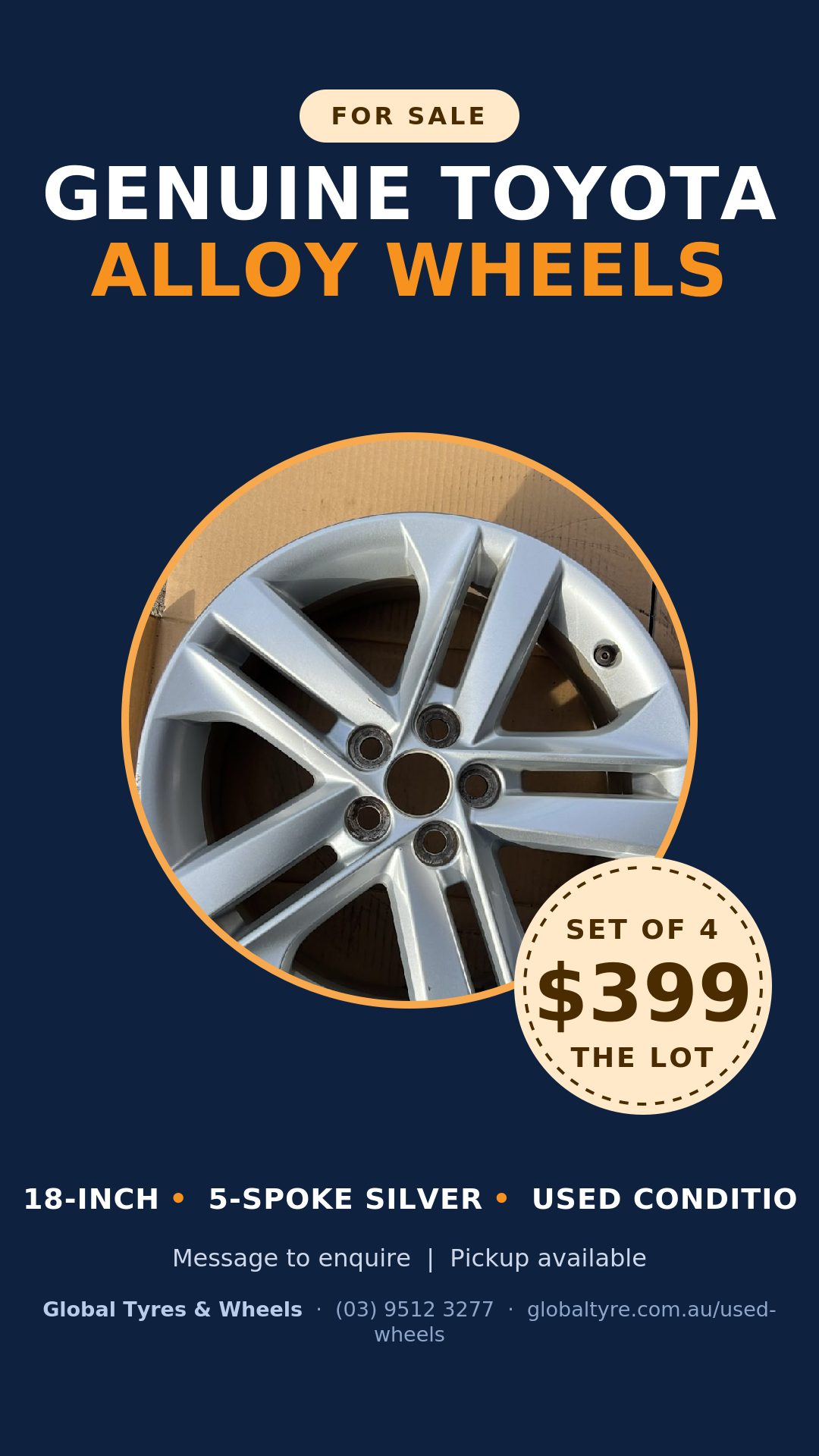 Toyota 18" Genuine Alloy Wheel — used alloy wheels for sale in Springvale, Melbourne