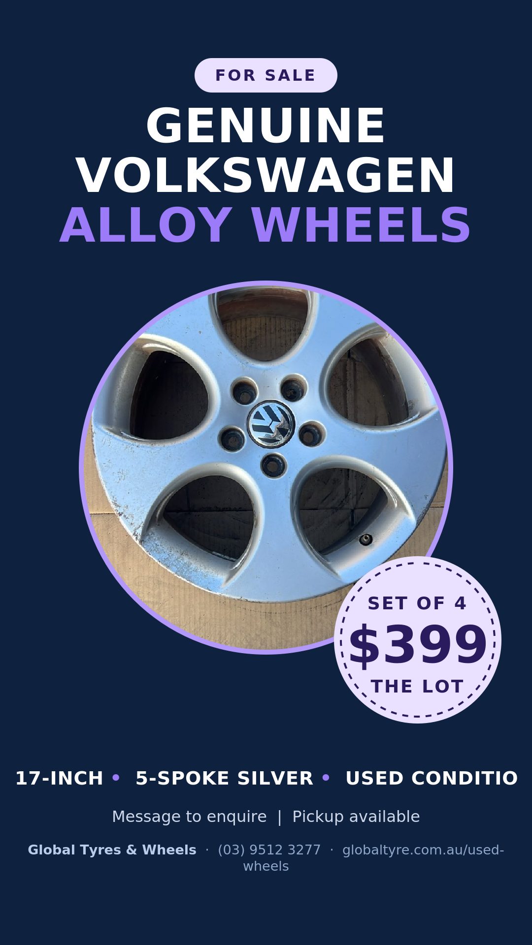 Volkswagen 17" Genuine Alloy Wheel — used alloy wheels for sale in Springvale, Melbourne